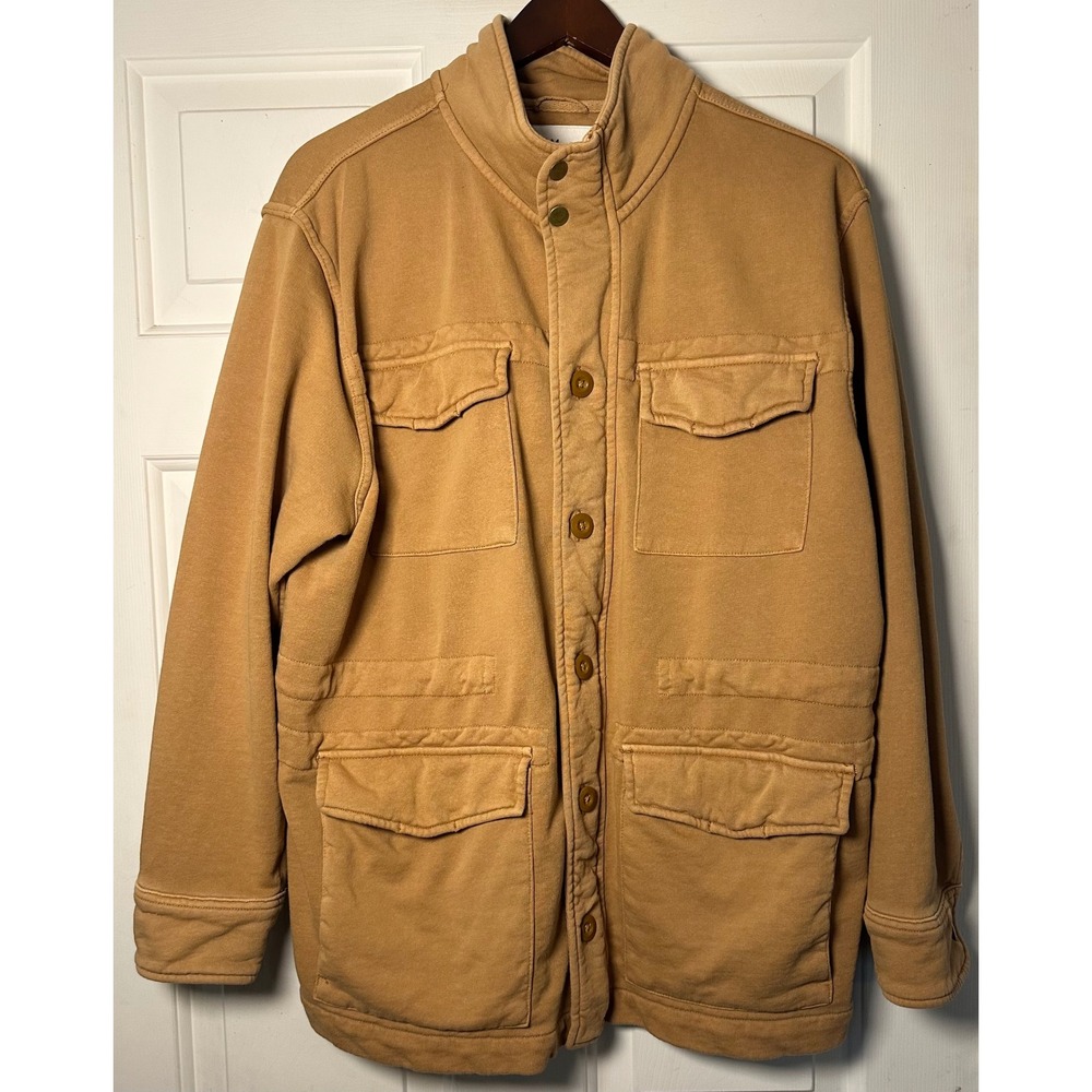 Mutual Weave Tan Utility Jacket Mens Large‎ Full Zip Snap Button Cargo Pockets